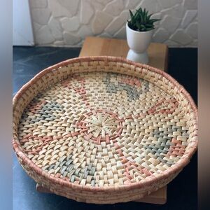 VINTAGE HAND WOVEN BASKET | Round Shallow Tray/Basket
